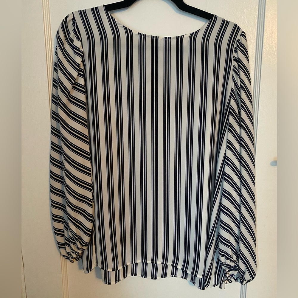 Loft Navy and White Striped Blouse Size L